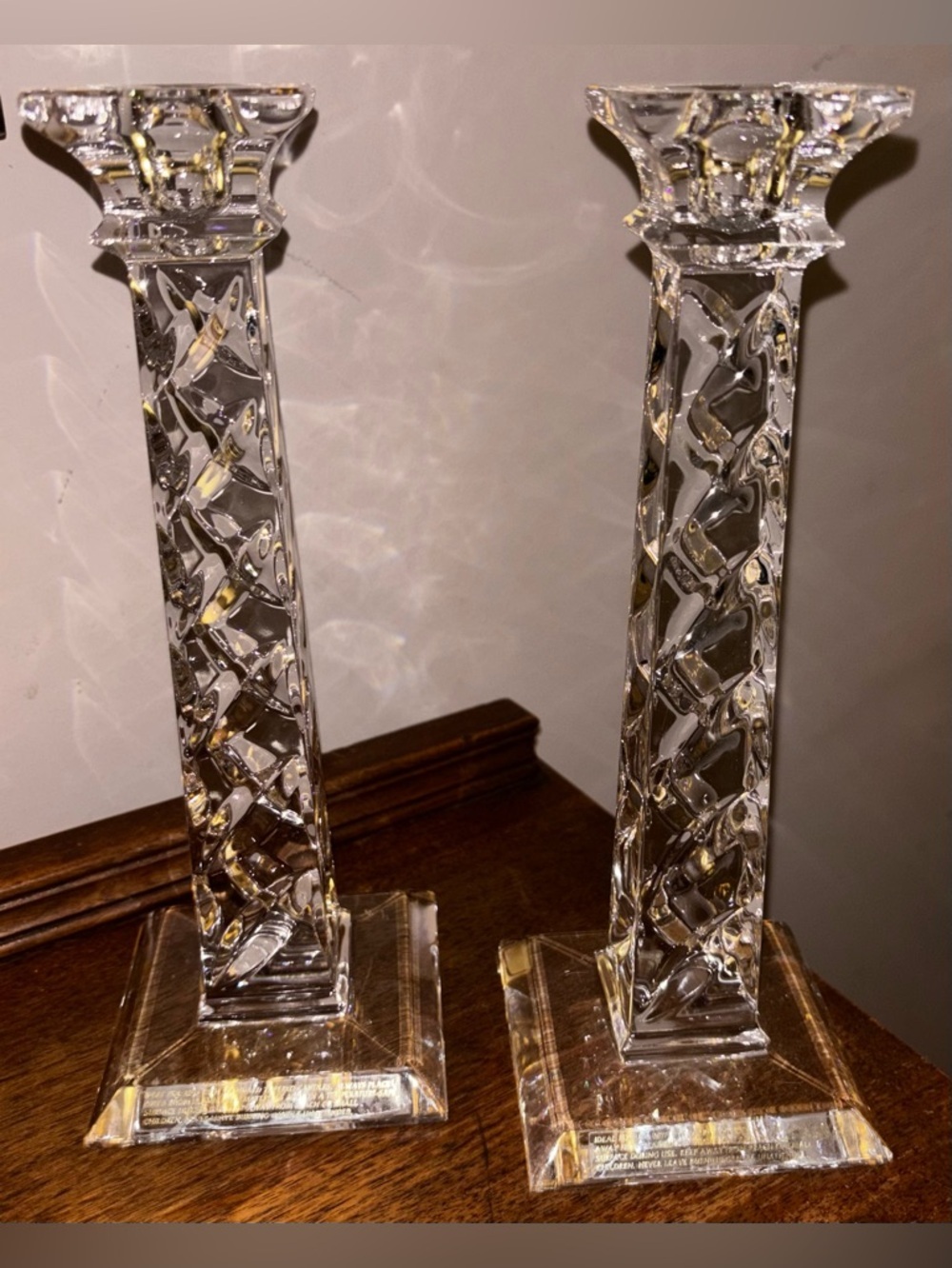 Vintage Studio Silversmiths "Sylvania" 24% Lead Crystal Candlesticks (2)